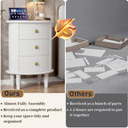 3 Drawers Nightstand, Wood End Table with Charging Station,Modern Round End Tables Living Room,Oval Side Table with Storage for Bedroom,Fully Assembled,White