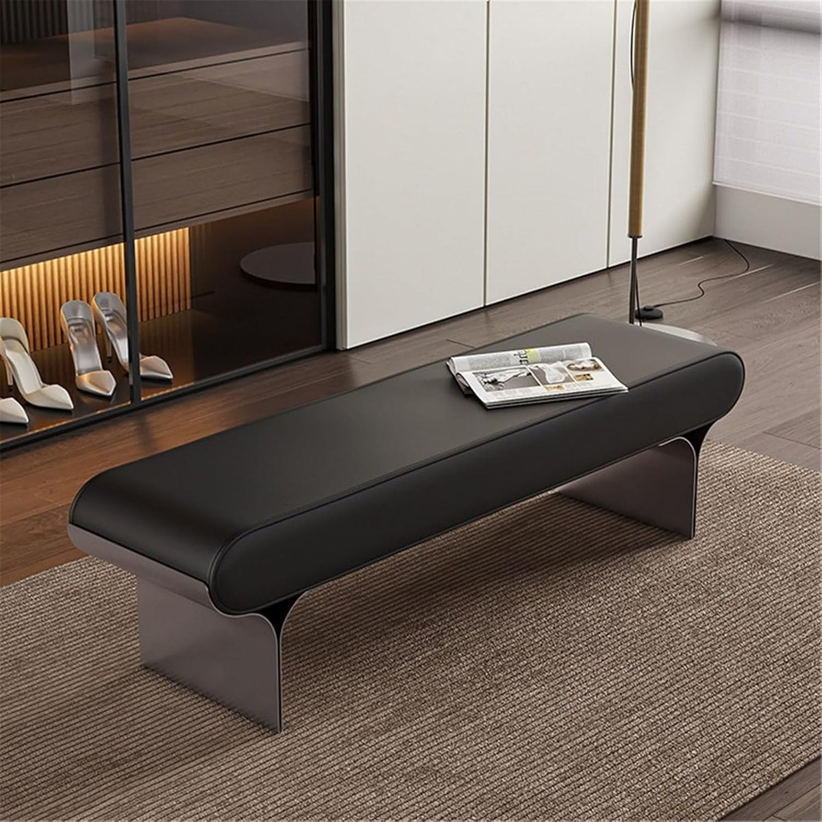 Modern Upholstered Bed end Stool Bedroom Home Use Bedside Dressing Room Wooden Shoe Changing Entryway(XS)