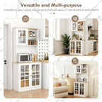 Oak+White Large Countertop Kitchen Pantry Cabinet, Freestanding Storage Cabinet with Hutch & Glass Doors, Adjustable Shelves Cabinet for Kitchen Living Room, 31.5x14.5x72 Inches