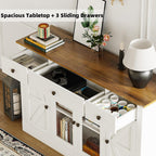4 EVER WINNER 55" Large Buffet Cabinet with Storage, Coffee Bar Cabinet with 4 Doors and 3 Drawers, Kitchen Cabinet with Plexiglass Doors for Living Room, White