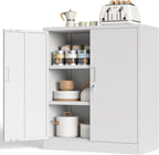 CJF Pantry Cabinet, Metal Pantry Storage Cabinets with Doors and 2 Adjustable Shelves, 36" H Locking Cabinet for Kitchen Storage, Home, Garage, Utility Room and Basement, White