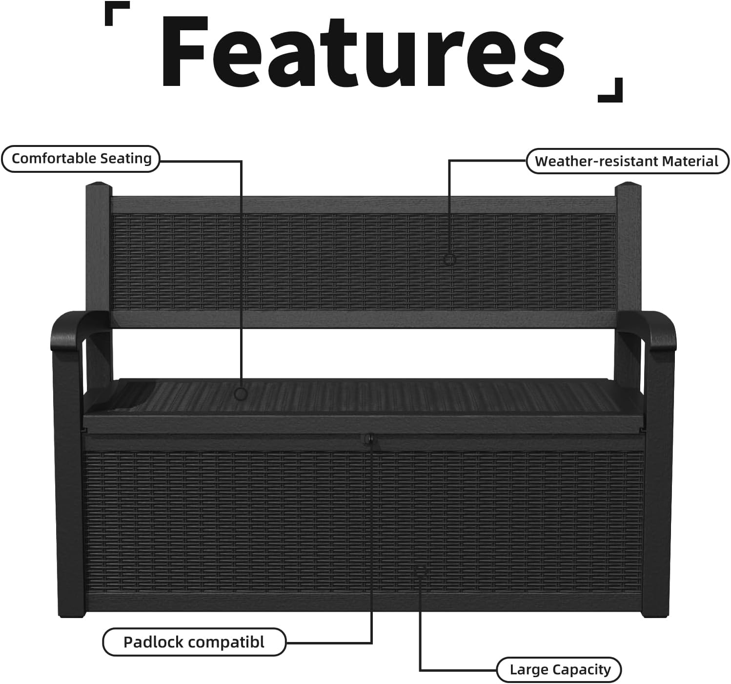 PatioZen 80 Gallon Outdoor Storage Bench Deck Box Waterproof Lockable,Outdoor Storage Furniture for Patio,Garden and Porch,Tools and Cushions（Black）