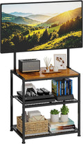23 Inch to 50 Inch Floor Small Corner TV Stand with Storage Shelves for Living Room Bedroom, Universal Floor Television Stands with Mount, Rustic Brown Corner TV Table Desk Shelf for Small Space