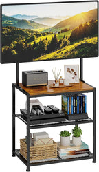 23 Inch to 50 Inch Floor Small Corner TV Stand with Storage Shelves for Living Room Bedroom, Universal Floor Television Stands with Mount, Rustic Brown Corner TV Table Desk Shelf for Small Space