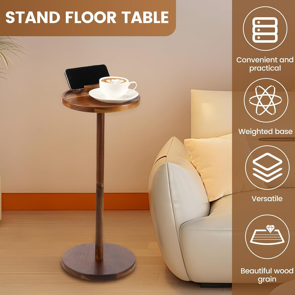 Round Side Table, Small Drink Table for Small Spaces, Wooden Pedestal Side Table for Living Room, Bedroom, Corners, and Office