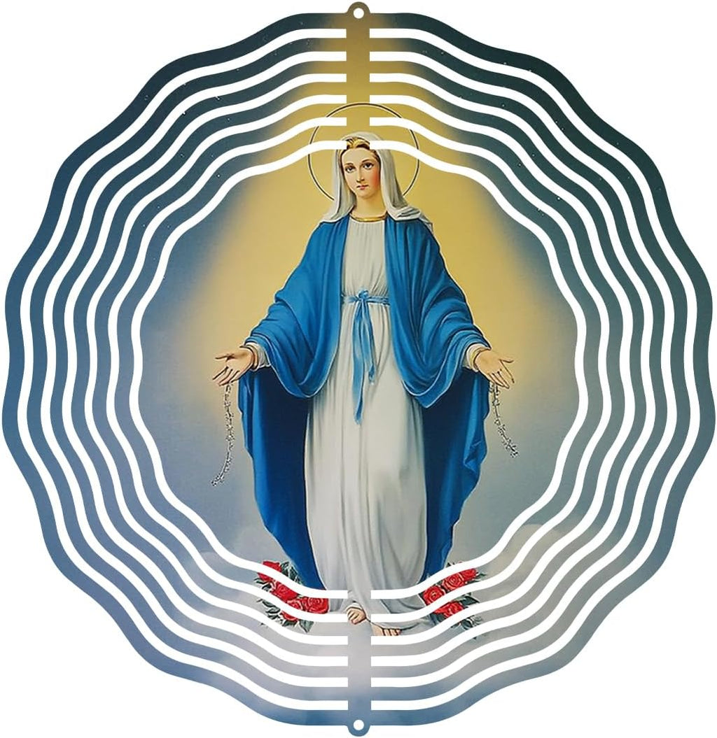 Virgin Mary Wind Spinner, Metal Wind Spinners Outdoor Indoor, Religious Virgin Mary Hanging Garden Decor for Outside, Stainless Wind Spinners for Yard and Garden 10 inch 3D (25.76X25 CM)