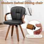 Swivel Dining Chairs Set of 4 Mid Century Modern Black Faux Leather Upholstered Kitchen Chairs with Bentwood Frame Armrests Side Chairs,Comfortable Ergonomic Wood Accent Chair No Wheels