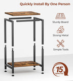 KEETDY Small Side Table for Small Space End Tables for Living Room, 2-Tier Storage Shelf Night Stand, Sofa Bedroom Bedside Table Nightstand Storage, Rustic Brown