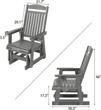 Poly Lumber Patio Glider for One Person, with Cup Holders, High Backrest and Deep Contoured Seat, HIPS Material, All-Weather Resistant, Heavy Duty 700 LBS (Gray)
