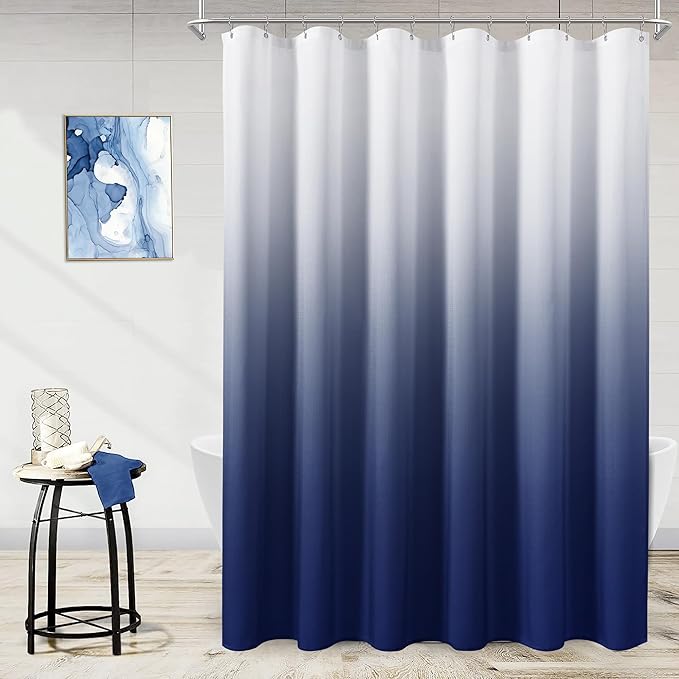 Naturoom Classic Blue Shower Curtains for Bathroom,Ombre Cloth Fabric Shower Curtain Set with 12 Hooks Denim Blue Bathroom Decor 72 x 72