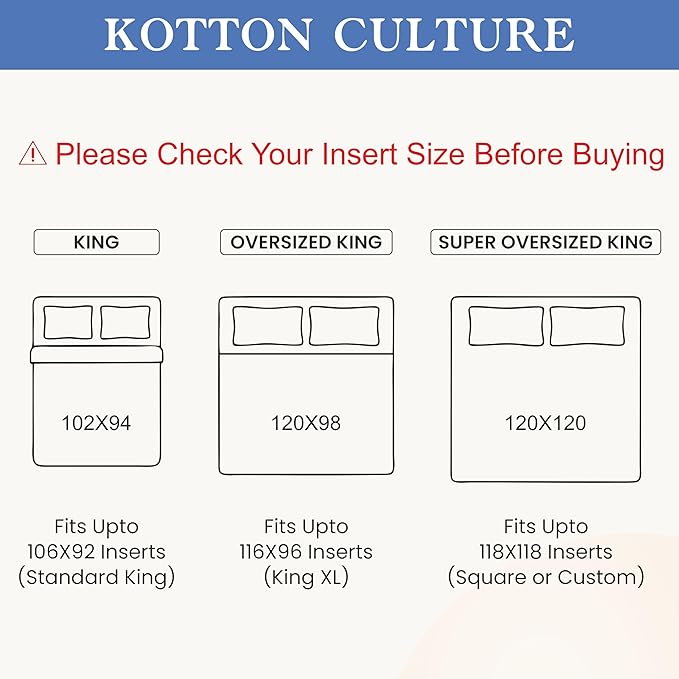 Kotton Culture 120"x98" 1 Pc Oversized King Duvet Cover Only 100% Egyptian Cotton - 600 TC Comforter Cover, Zipper Closure & Corner Ties - Fits Large King Inserts (Oversized King, Light Grey)