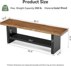 55" Solid Wood Bench with Shoe Storage, 2-Tier Farmhouse Entryway Bench, Narrow Rustic Brown Bench for Bedroom, Hallway