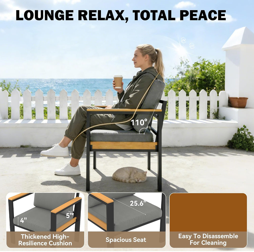 HOMREST Aluminum Patio Furniture Set, Heavy Duty Metal Outdoor Bench for 3 Person, 3-Seat All-Weather Metal Outdoor Patio Furniture with Cushions, (Dark Grey)