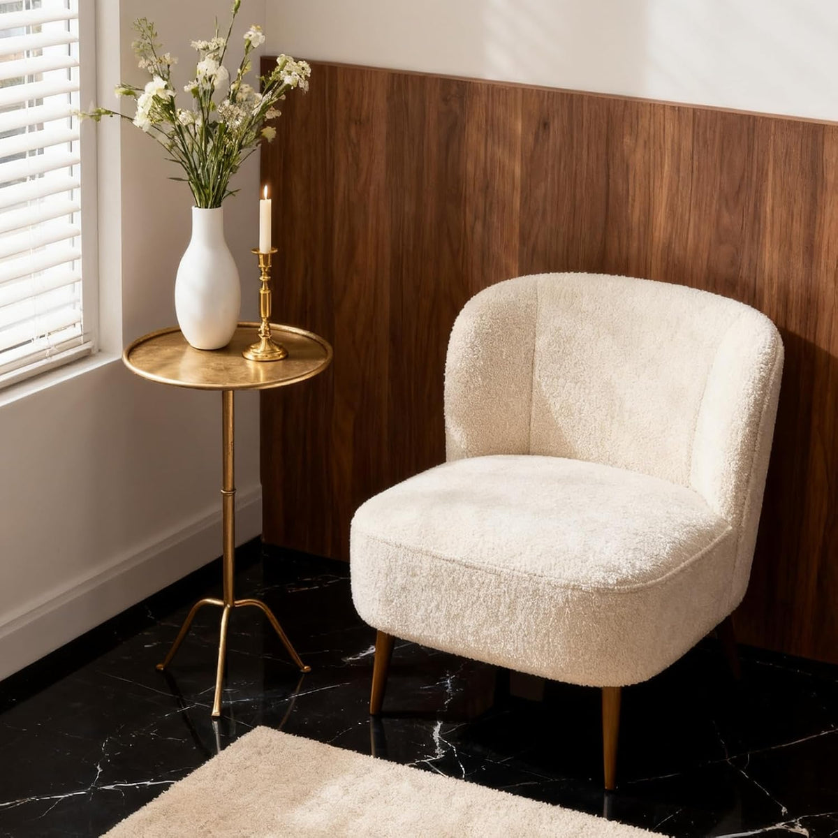 Metal Martini Side Table, Antique Brass – Compact Art Deco Design, Raised Edge, Easy Assembly, 12.5" Diameter, 27.5" Height, Stylish and Functional Cocktail Table