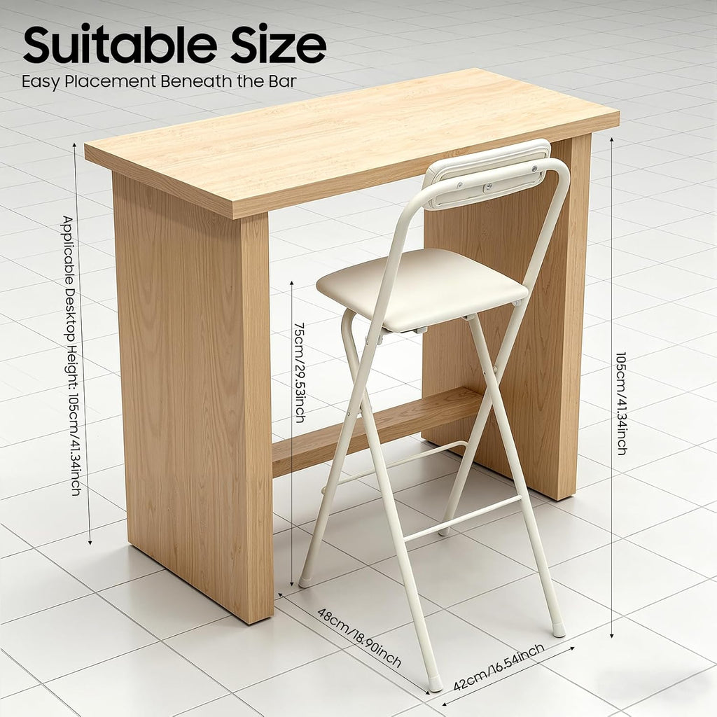 Folding Bar Stool with Backrest, 29.5 Inch Tall Foldable Stool Chair with Leather Padded Seat, Portable Counter Height Collapsible Stool for Kitchen Island Shop Cafe Dining Room, White, 1pcs