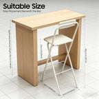 Folding Bar Stool with Backrest, 29.5 Inch Tall Foldable Stool Chair with Leather Padded Seat, Portable Counter Height Collapsible Stool for Kitchen Island Shop Cafe Dining Room, White, 1pcs