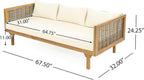 Merax Outdoor Acacia Wood Conversation Set - Patio 3-Seat Loveseat Sofa w/Coushion and Round Coffee Table for Backyard, Lawn, Balcony, Teak+Beige