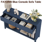 FATORRI Console Sofa Table for Entryway, 47.2 Inch Wood Hallway Tables for Living Room, Modern Couch Table behinde Sofa with 2 Drawers for Foyer Storage (Blue)
