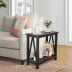 Narrow Side Table with Storage Shelf 2 Tier Wooden Nightstand Bedside Tables for Small Spaces Black Modern Accent Sofa Side Tables for Couch Living Room Bedroom Entryway