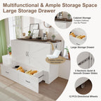 KCGKCG Full Size Murphy Bed with Storage & Charging Station, Murphy Cabinet Bed with Drawer for Guest Bedroom, Living Room, Office or Small Room, Full Foldable Platform Bed (White, Full)