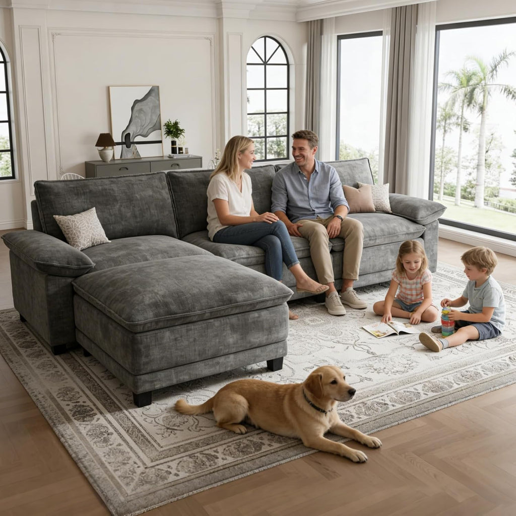 108" Modular Sectional Couch, L Shaped Cloud Sofa for Living Room | Comfortable Foam Cushions, Sturdy Frame, Appealing Appearance, Easy Assembly, Soft Chenille, Modular Design, Dark Gray