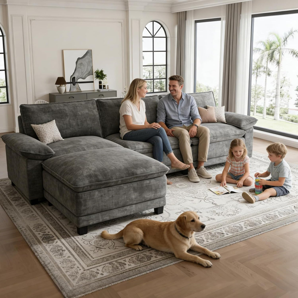 108" Modular Sectional Couch, L Shaped Cloud Sofa for Living Room | Comfortable Foam Cushions, Sturdy Frame, Appealing Appearance, Easy Assembly, Soft Chenille, Modular Design, Dark Gray