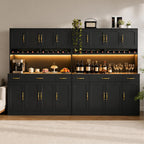 72" Tall Kitchen Pantry Cabinet with Charging Station 55" Wide Kitchen Hutch Cabinet with LED Light and Countertop Large Kitchen Cabinet with Adjustable Shelves and Wine Rack Black