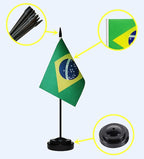 Brazil Brazilian Deluxe Desk Flag Set, Small Mini Miniature Brazil Brazilian Table Desktop Flags With Solid Pole, Black Base and Spear Top(2 Pack)