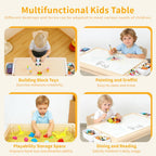 4 in 1 Kids Table and 2 Chairs Set, Large Storage Toddler Table and Chair Set with 4 Side Box, Graffiti/Building Blocks Double-Sided Tabletop, Multi-Functional Children Activity Table