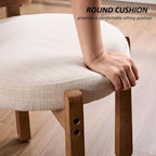 HEAH-YO Wood Vanity Chair with Back, Linen Upholstered Small Ottoman Footstool, Mid-Century Modern Makeup Chair with Solid Wood Legs for Makeup Room Bedroom Living Room, Beige