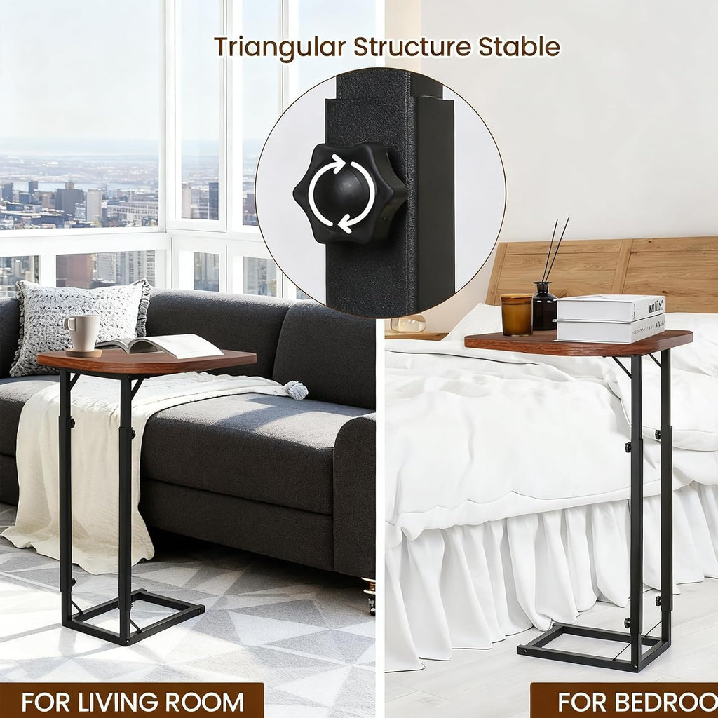 Adjustable Side Table, C Shaped End Table for Couch, Bedside Table TV Tray Small Coffee Table, Narrow Side Tables for Living Room, Bedroom, Bathroom, Small Table for Sofa, Bed, Couch