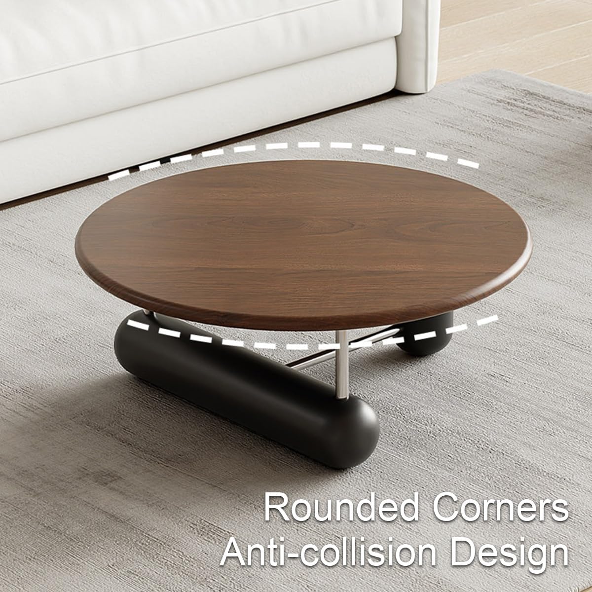 Walnut Veneer Nesting Round Coffee Table Set with Metal Base Center Table | Modern Sculptural Curved Accent Side Table, Stainless Steel Support Frame for Apartment Living Room(Black,Table Set)
