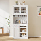Kitchen Pantry Storage Cabinet with Wine Rack and Adjustable Shelves, Freestanding Buffet Cabinet with Hutch, White