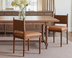 EALSON Rattan Dining Chairs Set of 2 Leather Upholstered Dining Room Chairs with Walnut Wooden Legs and Woven Back Mid Century Modern Kitchen Chairs Comfortable Armless Side Chairs for Kitchen, Brown