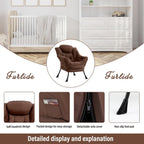Furlide Lazy Chair for Living Room, Modern Accent Chairs with Armrests, Dark Brown Armchairs with Side Pocket, Cozy Lazy Sofa for Reading, Balcony, Bedroom, Dorm, Small Spaces