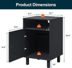 RoyalCraft Black Nightstand with Charging Station, End Table with Storage | Mid-Century Modern End Table for Living Room, Side Table with Solid Wood Legs, Bedside Table for Bedroom, Entryway