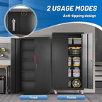Metal Storage Cabinet with Wheels,71"Garage Cabinets with Lock Door | Heavy-Duty Garage Tool Cabinet with 4 Adjustable Shelves,Garage Cabinet and Storage System for Garage,Home,Shop,Office
