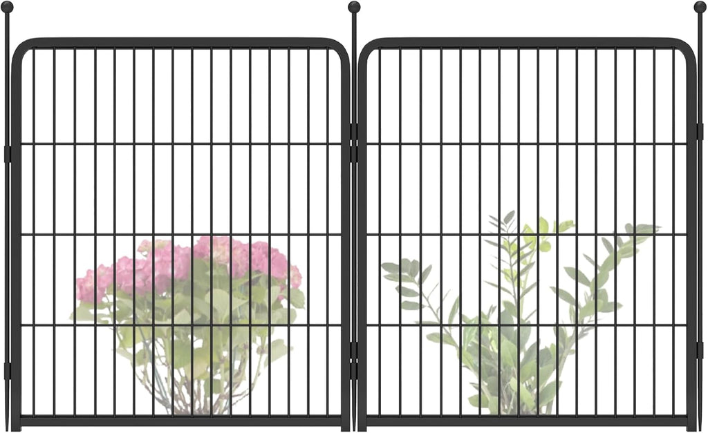FXW Garden Fence Outdoor for The Yard – 32in(H) x 4.5ft(L) Heavy Duty Metal Animal Barrier for Dog and Rabbit, Decorative Dog Fence, 2 Panels, Black