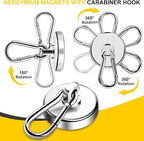 DIYMAG Magnetic Hooks,150LBS Strong Heavy Duty Neodymium Magnet Hooks with Swivel Carabiner Hook,Great for Your Refrigerator and Other Magnetic Surfaces, Pack of 4