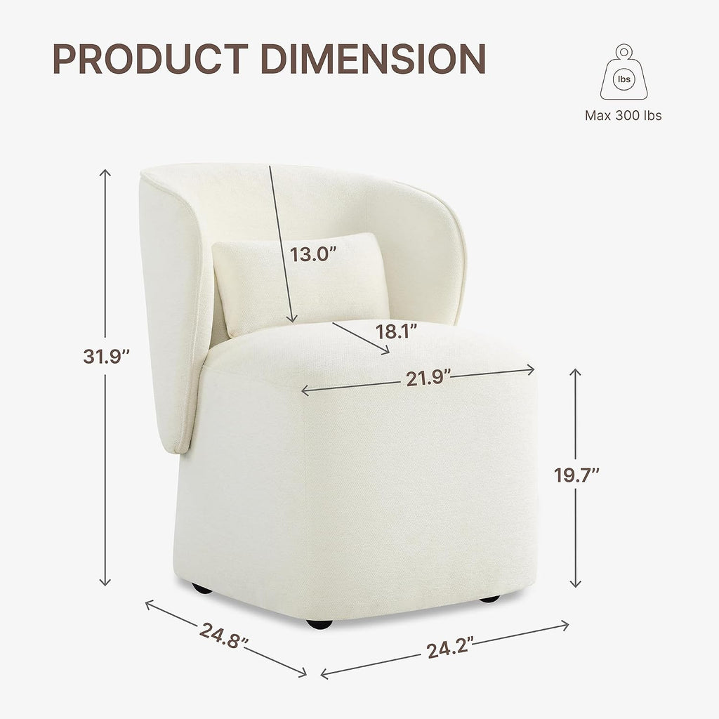 KISLOT Upholstered Dining Chairs with Wheels, Easy Assembly Stain Resistant Fabric Modern Barrel Armchair with Lumbar Cushion, Dining Room Chairs for Kitchen Living Room Bedroom, Beige, Set of 1