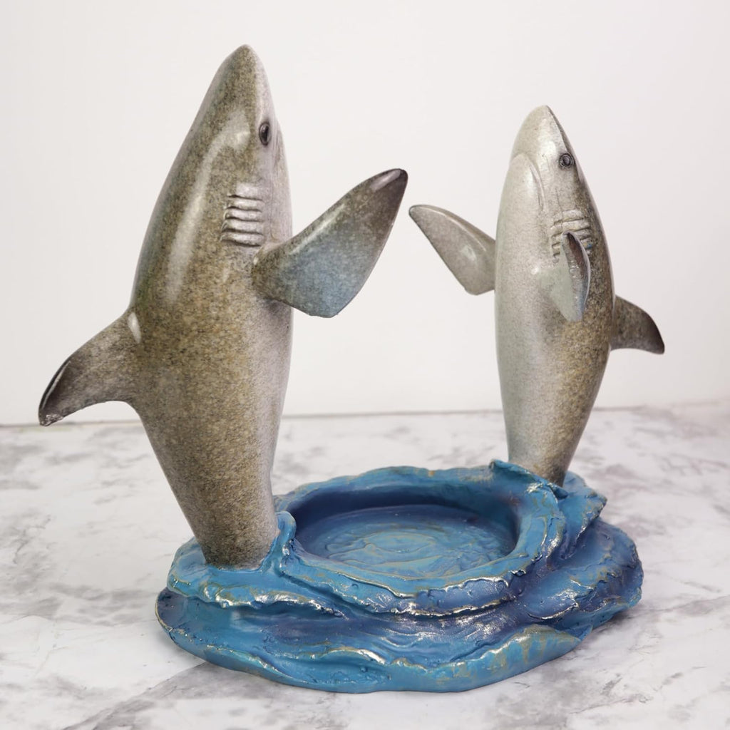 Needzo Shark Wine Bottle Holder, Nautical Bar Decor, Resin Beach House Accessory, 7.25 Inches