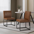 Kitchen Chairs Set of 2, Upholstered PU Leather Dining Chairs Metal Frame | Mid Century Modern Side Chairs Industrial Brown Accent Chair for Dining Room, Living Room, Waiting Room, Reception, Office