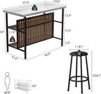 Recaceik 3 Piece Pub Set, Rectangular 2 Bar Stools, Faux Marble Dining Room Set of 2, Modern Counter Height Table with Storage, Kitchen Island with Seating, White