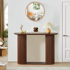 AVZEAR Fluted Entryway Console Table with Storage Shelf, Oval Curved Mid Century Couch Table Behind Sofa Console Tables Long and Skinny for Living Room Hallway Entrance Foyer, Walnut