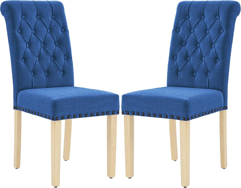 LOULENS Fabric Dining Chairs Set of 2, Upholstered Kitchen Chairs, Dark Blue