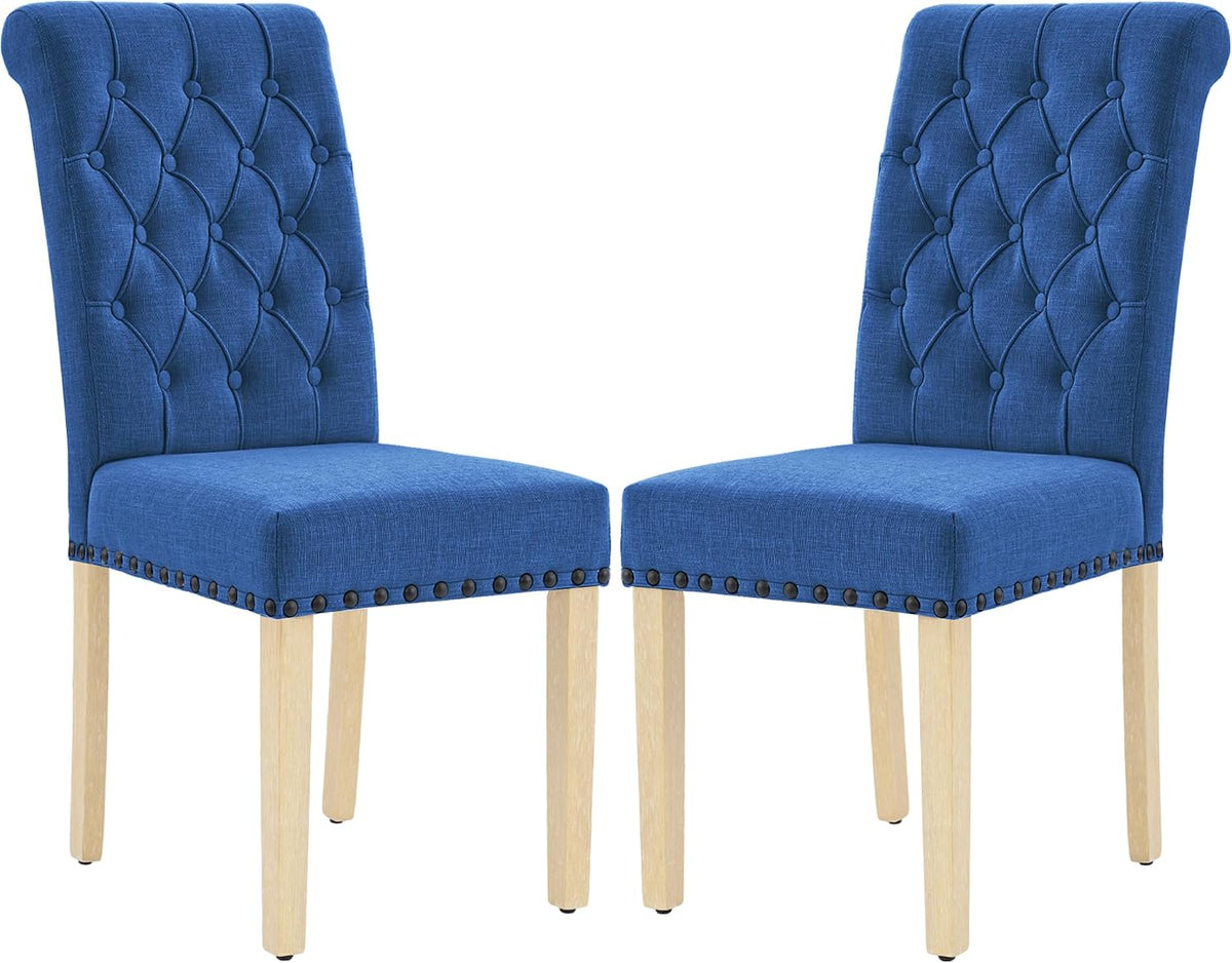 LOULENS Fabric Dining Chairs Set of 2, Upholstered Kitchen Chairs, Dark Blue