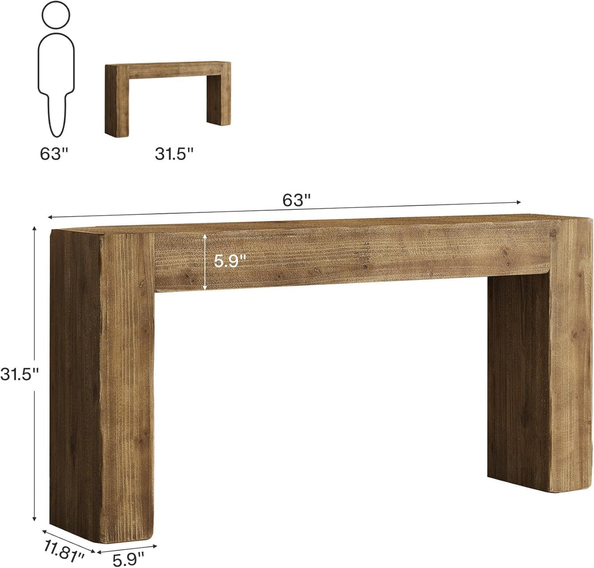 Tribesigns 63-Inch Solid Wood Console Sofa Table, Farmhouse Long Entryway Table Behind Couch for Living Room, Entrance, Hallway, Foyer, Easy Assembly