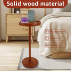 Solid Wood Pedestal Side Table With Weighted Base and Phone Holder for Small Spaces - Drink Table for Living Room, Bedroom, Sofa, Couch, Chair
