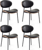BedsPick Mid-Century Modern Dining Chairs Set of 4, PU Leather Upholstered Dining Room Chairs with Walnut Grain Back, Bentwood Kitchen Chairs with Adjustable Feetpads for Dining Room, Kitchen, Black