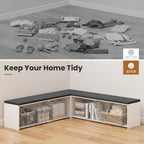 Apicizon L Shaped Storage Bench with Cushion, 63" Breakfast Nook Dining Bench with Hidden Storage, Kitchen Dining Corner Bench for Dining Room Entryway Living Room, Beige White+ Dark Gray